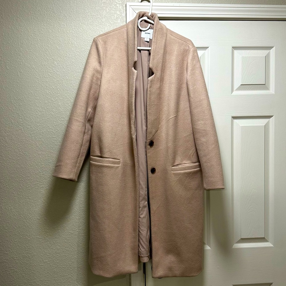 Old Navy Long Tan Camel Wool Blend Winter Coat - Size L